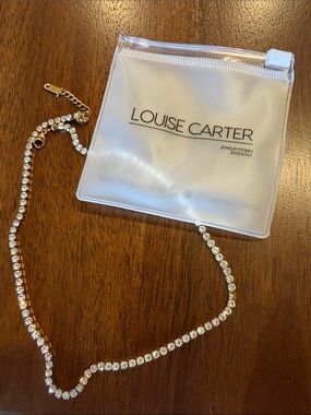 Louise Carter Gold Crystal Tennis Necklace - Clear Stones